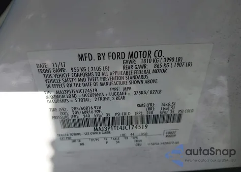 2018 Ford Ecosport Se z USA, uszkodzony, nr VIN MAJ3P1TE4JC174519